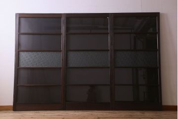 和製アンティーク　ダイヤガラス入り!深みのある木の色合いが素敵なガラス戸(引き戸)