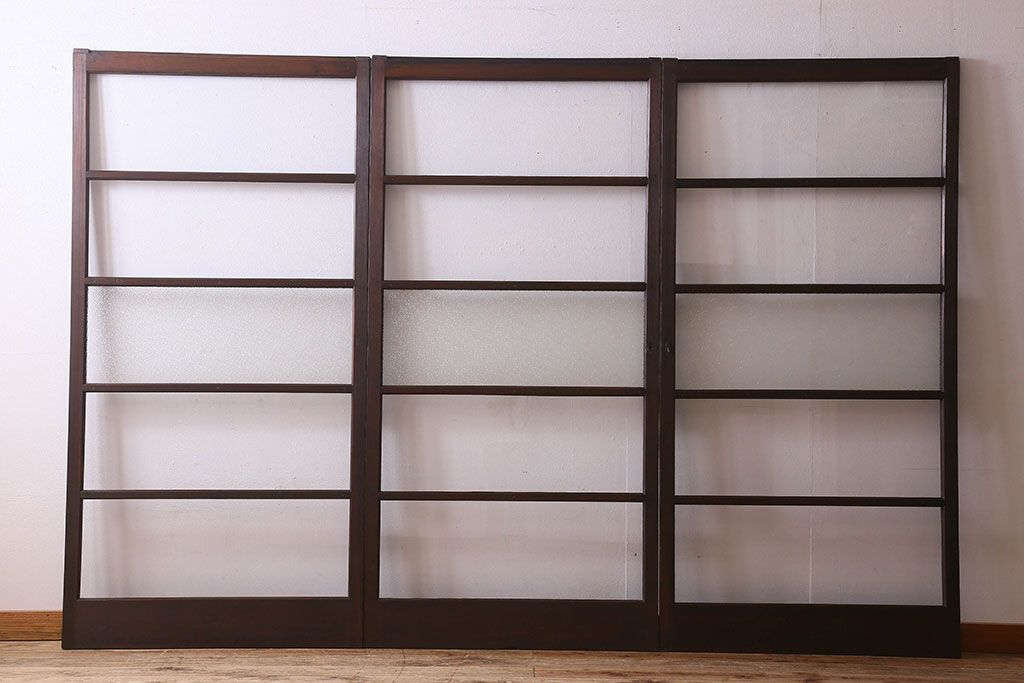 和製アンティーク　ダイヤガラス入り!深みのある木の色合いが素敵なガラス戸(引き戸)