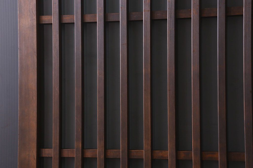 昭和期　すりガラス入り!縦桟が魅力的な格子戸(引き戸、ガラス戸)2枚セット(2)