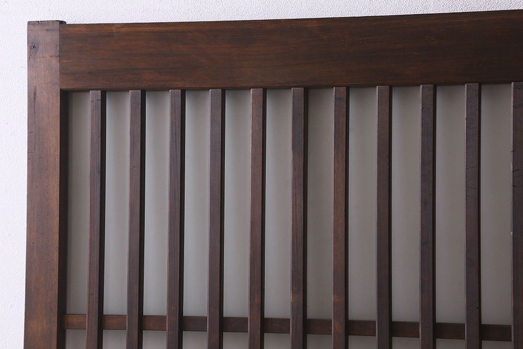 昭和期　すりガラス入り!縦桟が魅力的な格子戸(引き戸、ガラス戸)2枚セット(2)