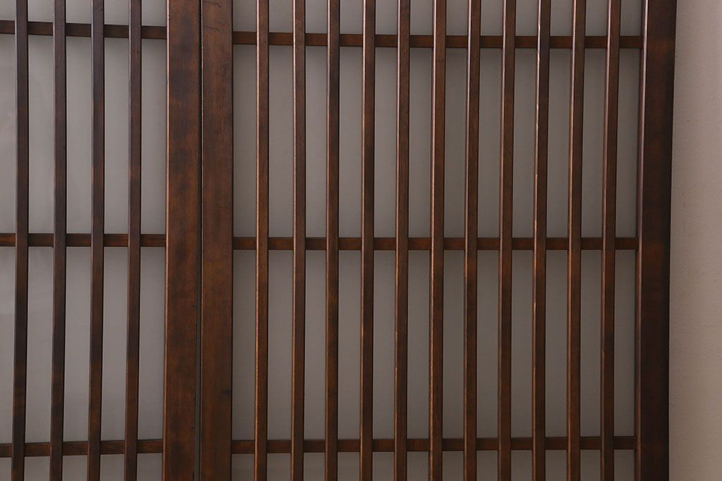 昭和期　すりガラス入り!縦桟が魅力的な格子戸(引き戸、ガラス戸)2枚セット(2)