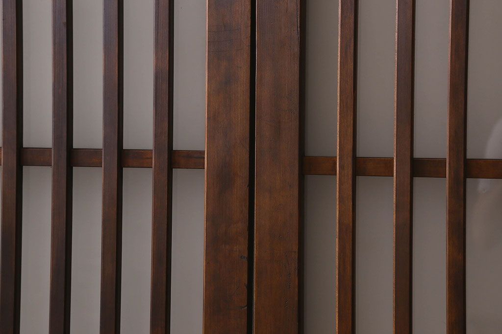 昭和期　すりガラス入り!縦桟が魅力的な格子戸(引き戸、ガラス戸)2枚セット(2)