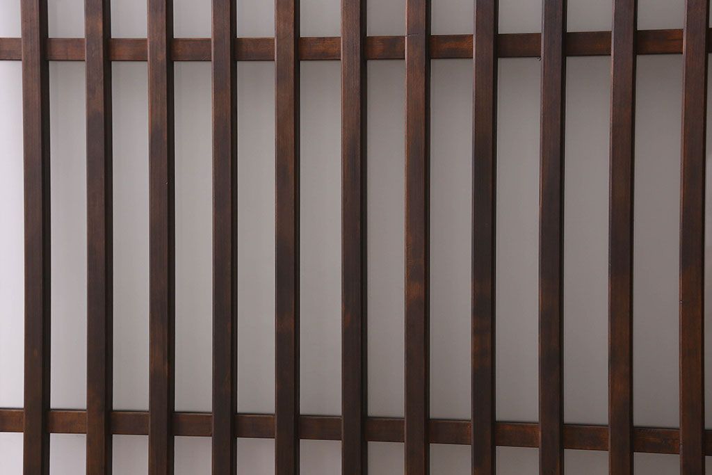 昭和期　すりガラス入り!縦桟が魅力的な格子戸(引き戸、ガラス戸)2枚セット(2)