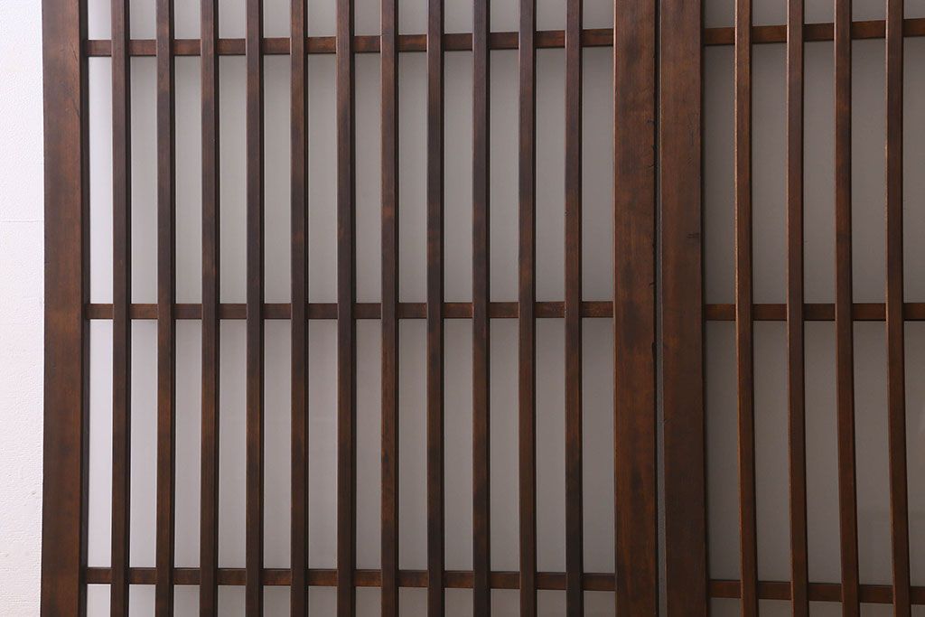 昭和期　すりガラス入り!縦桟が魅力的な格子戸(引き戸、ガラス戸)2枚セット(2)