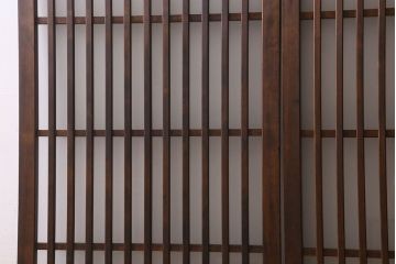 昭和期　すりガラス入り!縦桟が魅力的な格子戸(引き戸、ガラス戸)2枚セット(2)