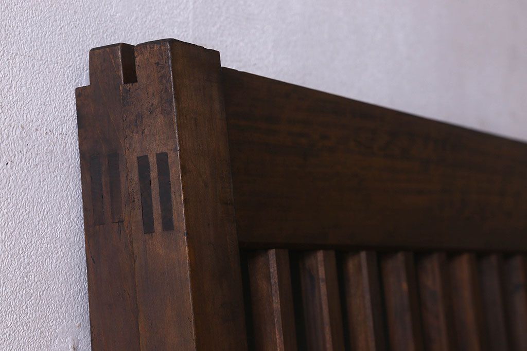 昭和期　すりガラス入り!縦桟が魅力的な格子戸(引き戸、ガラス戸)2枚セット(2)