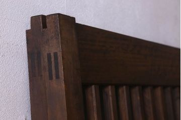 昭和期　すりガラス入り!縦桟が魅力的な格子戸(引き戸、ガラス戸)2枚セット(2)