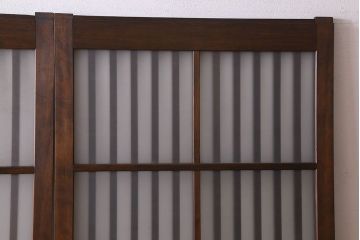 昭和期　すりガラス入り!縦桟が魅力的な格子戸(引き戸、ガラス戸)2枚セット(2)