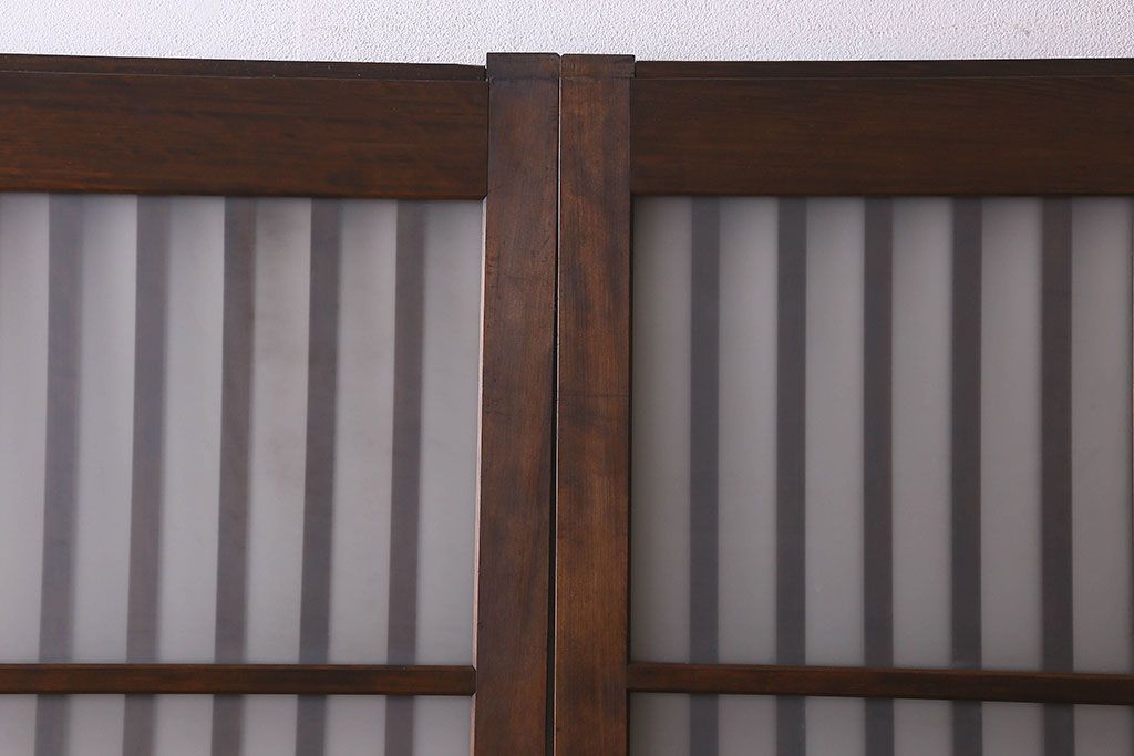 昭和期　すりガラス入り!縦桟が魅力的な格子戸(引き戸、ガラス戸)2枚セット(2)