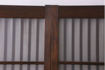 昭和期　すりガラス入り!縦桟が魅力的な格子戸(引き戸、ガラス戸)2枚セット(2)
