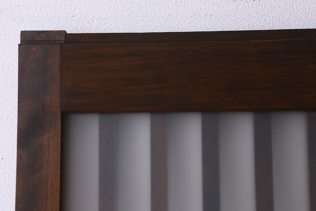 昭和期　すりガラス入り!縦桟が魅力的な格子戸(引き戸、ガラス戸)2枚セット(2)