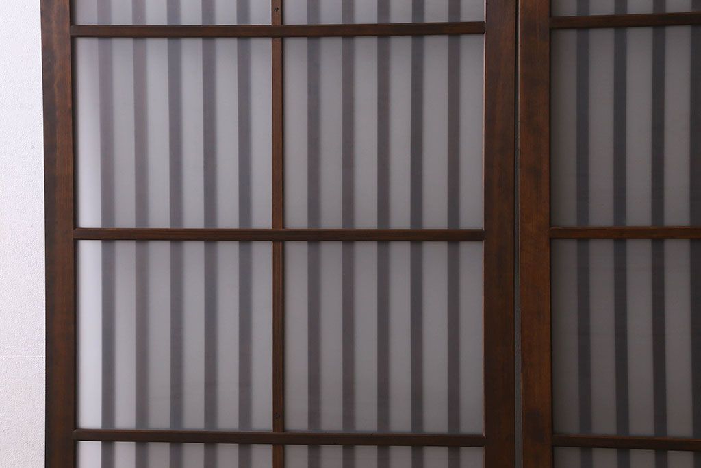 昭和期　すりガラス入り!縦桟が魅力的な格子戸(引き戸、ガラス戸)2枚セット(2)