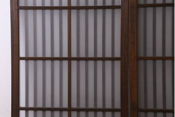 昭和期　すりガラス入り!縦桟が魅力的な格子戸(引き戸、ガラス戸)2枚セット(2)