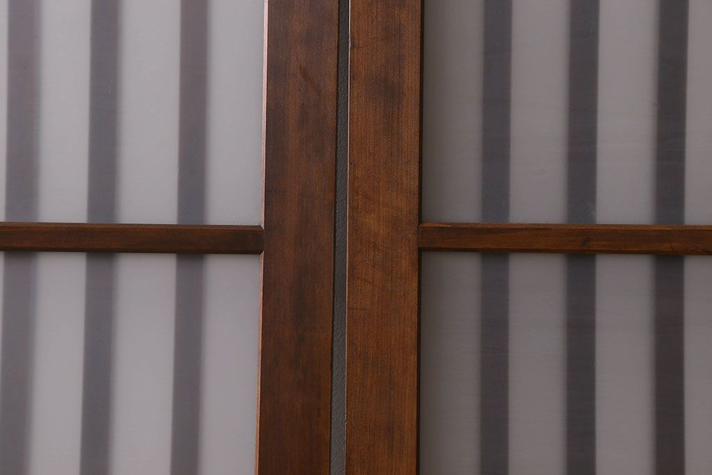 昭和期　すりガラス入り!縦桟が魅力的な格子戸(引き戸、ガラス戸)2枚セット(2)