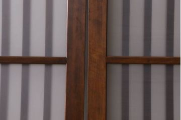 昭和期　すりガラス入り!縦桟が魅力的な格子戸(引き戸、ガラス戸)2枚セット(2)