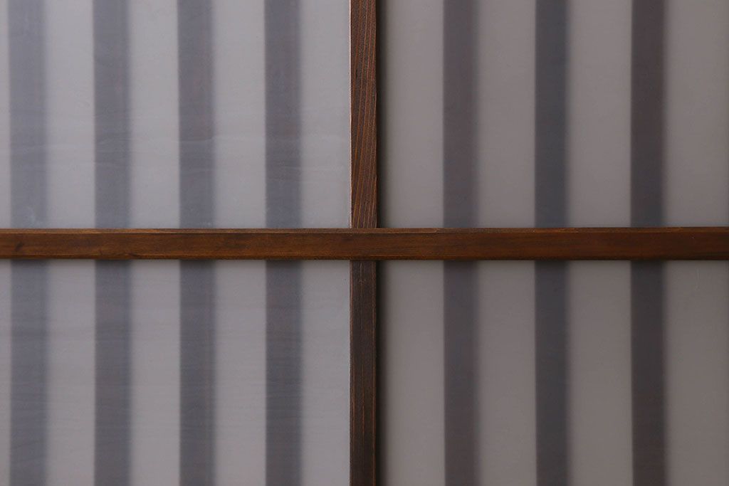 昭和期　すりガラス入り!縦桟が魅力的な格子戸(引き戸、ガラス戸)2枚セット(2)