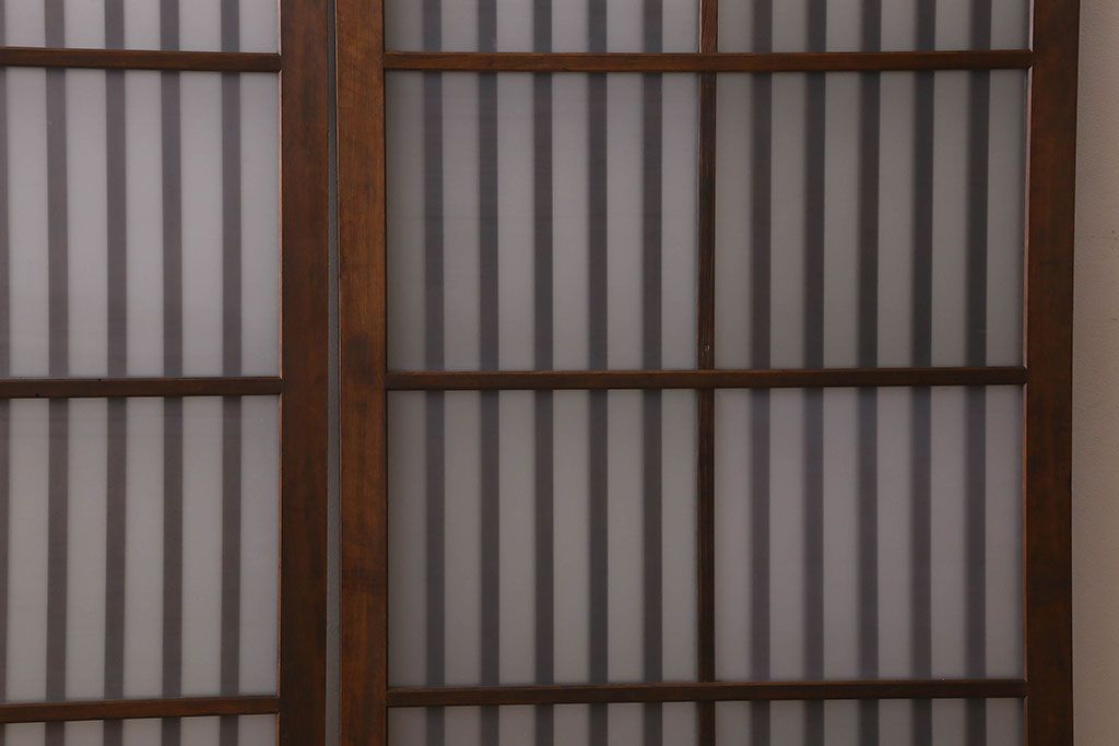 昭和期　すりガラス入り!縦桟が魅力的な格子戸(引き戸、ガラス戸)2枚セット(2)