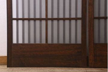 昭和期　すりガラス入り!縦桟が魅力的な格子戸(引き戸、ガラス戸)2枚セット(2)