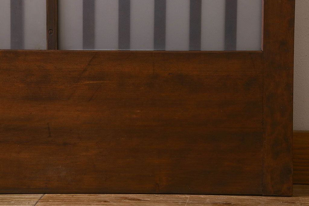 昭和期　すりガラス入り!縦桟が魅力的な格子戸(引き戸、ガラス戸)2枚セット(2)