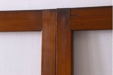 昭和レトロ　クリアガラス　チェッカーガラス使用!温かみのある雰囲気のヒノキ材のガラス戸(窓、引き戸)2枚セット