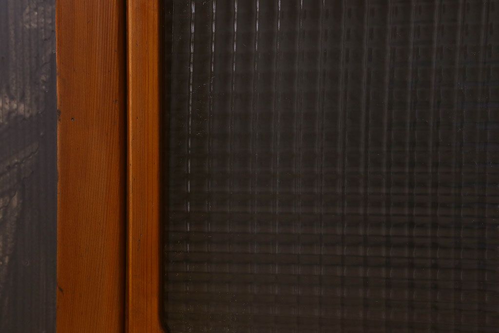 昭和レトロ　クリアガラス　チェッカーガラス使用!温かみのある雰囲気のヒノキ材のガラス戸(窓、引き戸)2枚セット