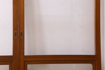 昭和レトロ　クリアガラス　チェッカーガラス使用!温かみのある雰囲気のヒノキ材のガラス戸(窓、引き戸)2枚セット