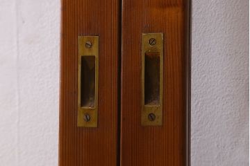 昭和レトロ　クリアガラス　チェッカーガラス使用!温かみのある雰囲気のヒノキ材のガラス戸(窓、引き戸)2枚セット