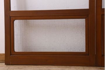 昭和レトロ　クリアガラス　チェッカーガラス使用!温かみのある雰囲気のヒノキ材のガラス戸(窓、引き戸)2枚セット