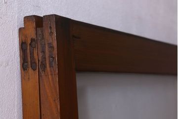 昭和レトロ　クリアガラス　チェッカーガラス使用!温かみのある雰囲気のヒノキ材のガラス戸(窓、引き戸)2枚セット