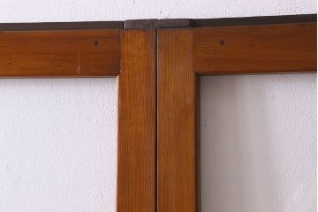 昭和レトロ　クリアガラス　チェッカーガラス使用!温かみのある雰囲気のヒノキ材のガラス戸(窓、引き戸)2枚セット