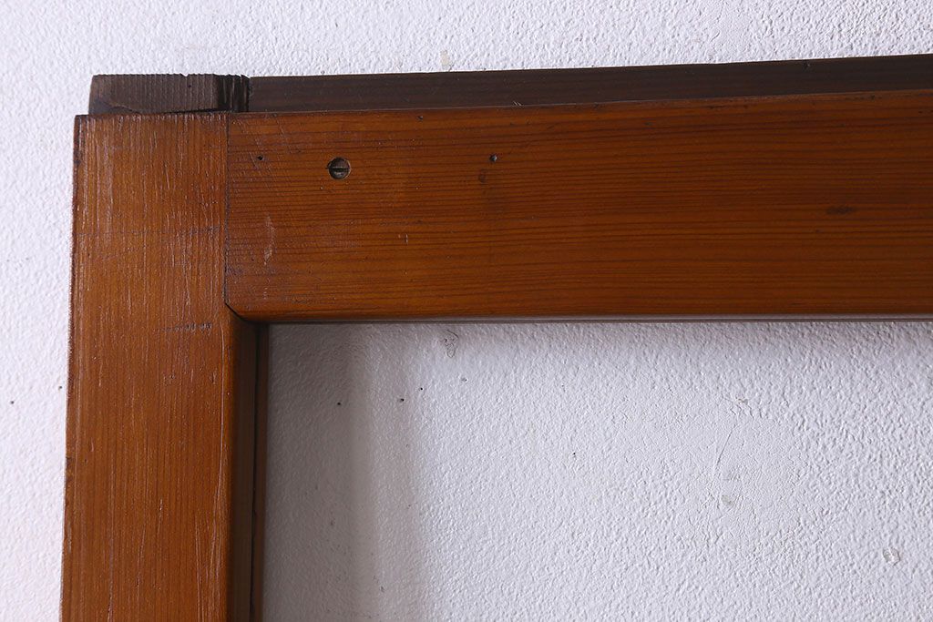 昭和レトロ　クリアガラス　チェッカーガラス使用!温かみのある雰囲気のヒノキ材のガラス戸(窓、引き戸)2枚セット