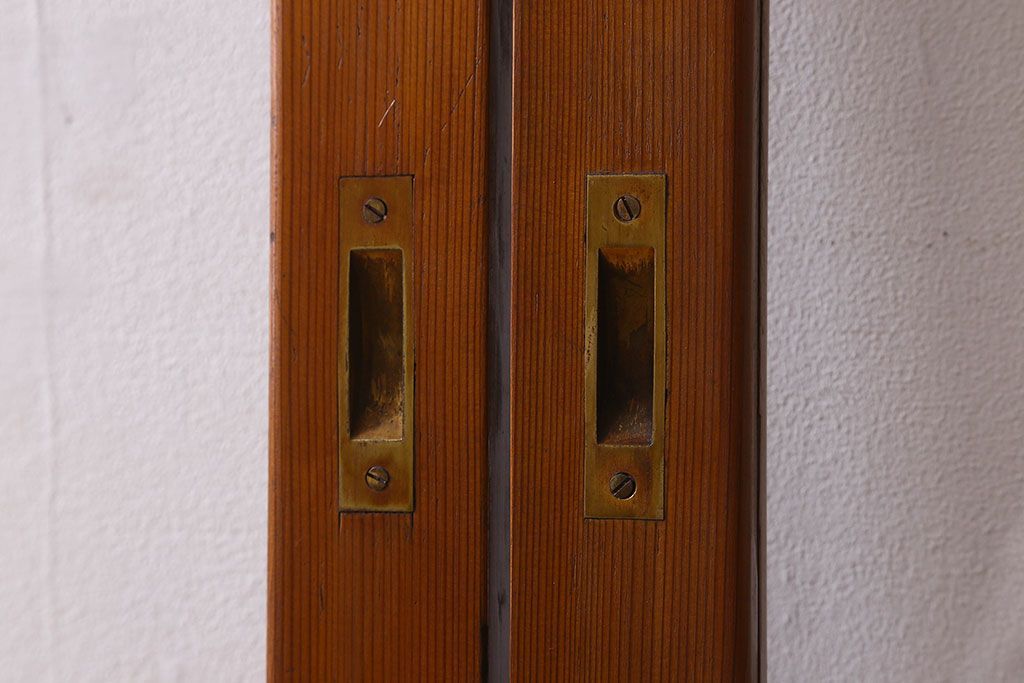 昭和レトロ　クリアガラス　チェッカーガラス使用!温かみのある雰囲気のヒノキ材のガラス戸(窓、引き戸)2枚セット