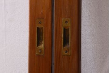 昭和レトロ　クリアガラス　チェッカーガラス使用!温かみのある雰囲気のヒノキ材のガラス戸(窓、引き戸)2枚セット