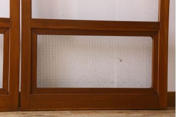昭和レトロ　クリアガラス　チェッカーガラス使用!温かみのある雰囲気のヒノキ材のガラス戸(窓、引き戸)2枚セット