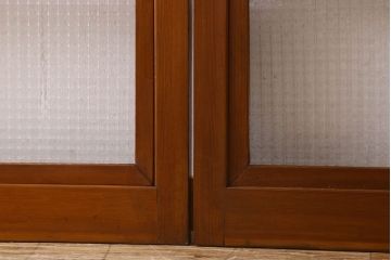 昭和レトロ　クリアガラス　チェッカーガラス使用!温かみのある雰囲気のヒノキ材のガラス戸(窓、引き戸)2枚セット