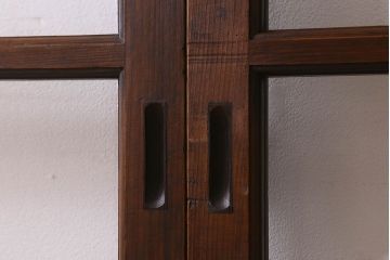 和製アンティーク　クリアガラス　ヒノキ材　欅材　上質なつくりのガラス戸(引き戸)