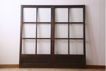 和製アンティーク　クリアガラス　ヒノキ材　欅材　上質なつくりのガラス戸(引き戸)