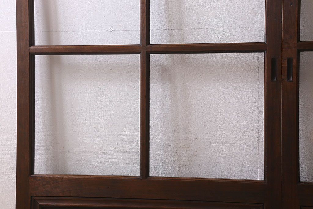 和製アンティーク　クリアガラス　ヒノキ材　欅材　上質なつくりのガラス戸(引き戸)