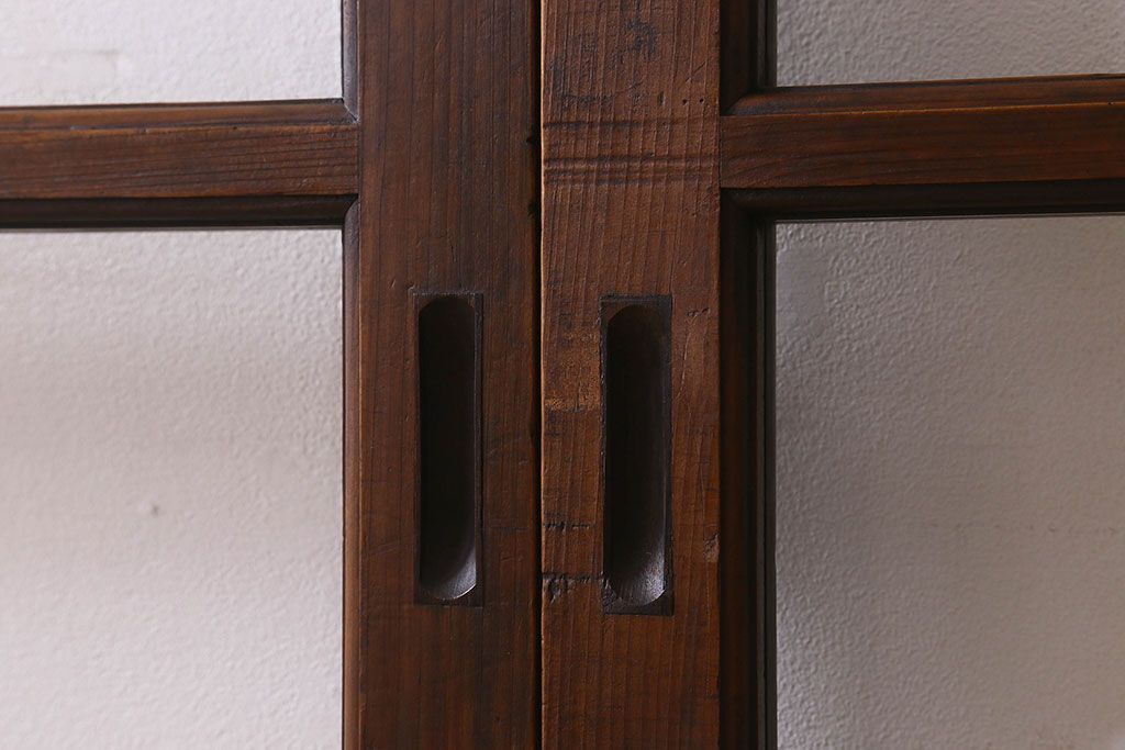 和製アンティーク　クリアガラス　ヒノキ材　欅材　上質なつくりのガラス戸(引き戸)