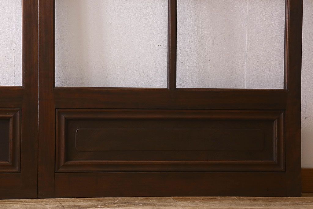 和製アンティーク　クリアガラス　ヒノキ材　欅材　上質なつくりのガラス戸(引き戸)