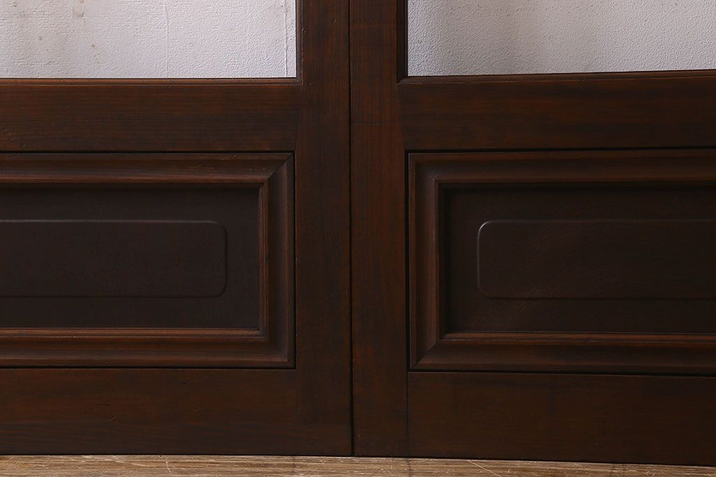 和製アンティーク　クリアガラス　ヒノキ材　欅材　上質なつくりのガラス戸(引き戸)