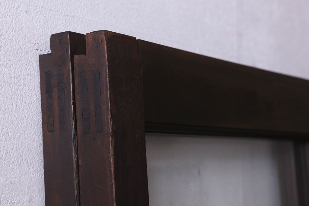 和製アンティーク　クリアガラス　ヒノキ材　欅材　上質なつくりのガラス戸(引き戸)