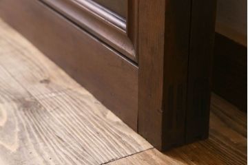 和製アンティーク　クリアガラス　ヒノキ材　欅材　上質なつくりのガラス戸(引き戸)