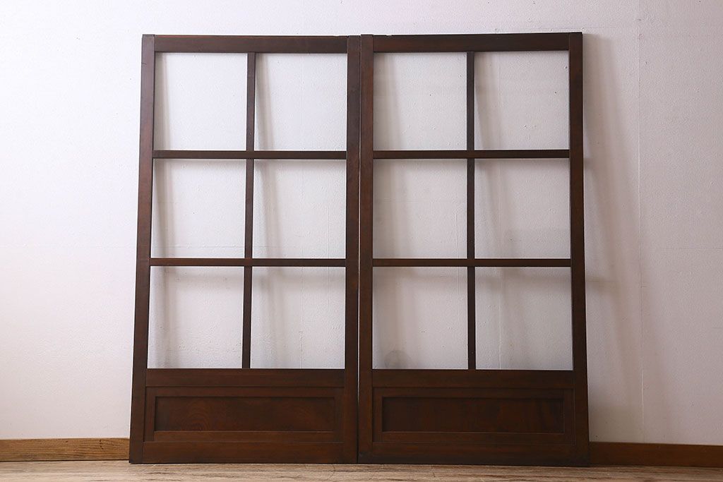 和製アンティーク　クリアガラス　ヒノキ材　欅材　上質なつくりのガラス戸(引き戸)