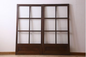 和製アンティーク　クリアガラス　ヒノキ材　欅材　上質なつくりのガラス戸(引き戸)