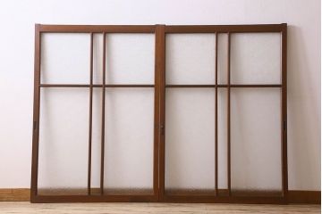 昭和レトロ　ダイヤガラス・モールガラス　2種のガラスがおしゃれなガラス戸(引き戸、窓)2枚組