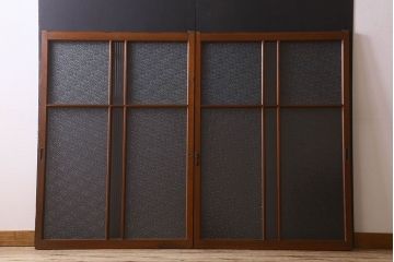 昭和レトロ　ダイヤガラス・モールガラス　2種のガラスがおしゃれなガラス戸(引き戸、窓)2枚組