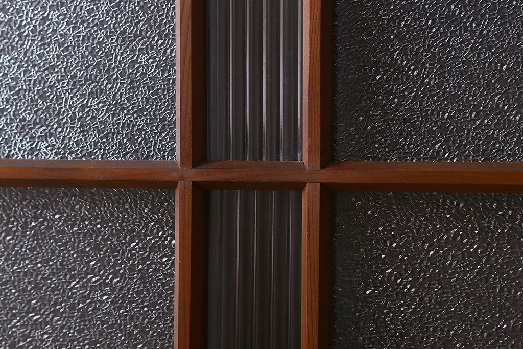 昭和レトロ　ダイヤガラス・モールガラス　2種のガラスがおしゃれなガラス戸(引き戸、窓)2枚組