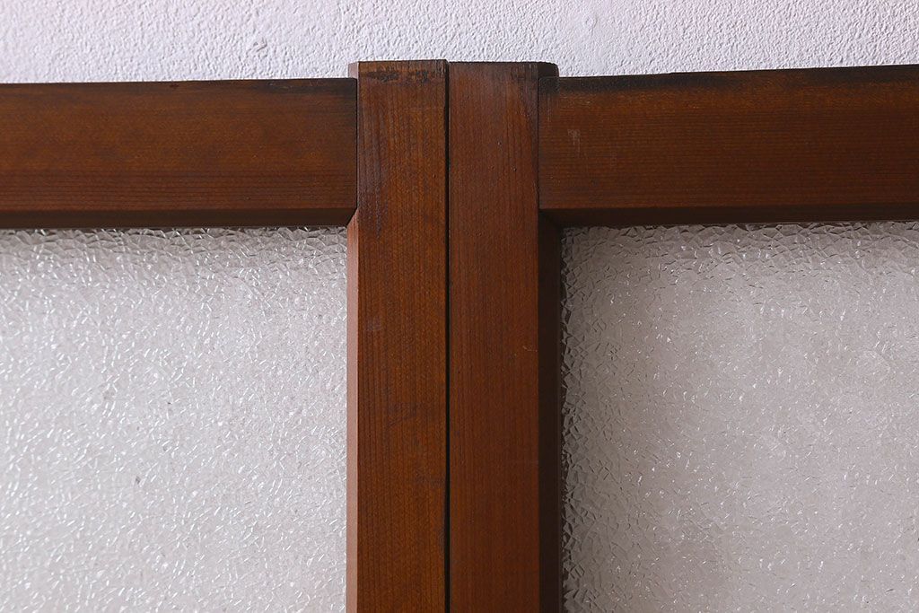 昭和レトロ　ダイヤガラス・モールガラス　2種のガラスがおしゃれなガラス戸(引き戸、窓)2枚組