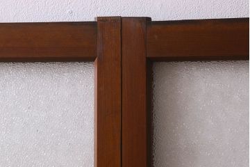 昭和レトロ　ダイヤガラス・モールガラス　2種のガラスがおしゃれなガラス戸(引き戸、窓)2枚組